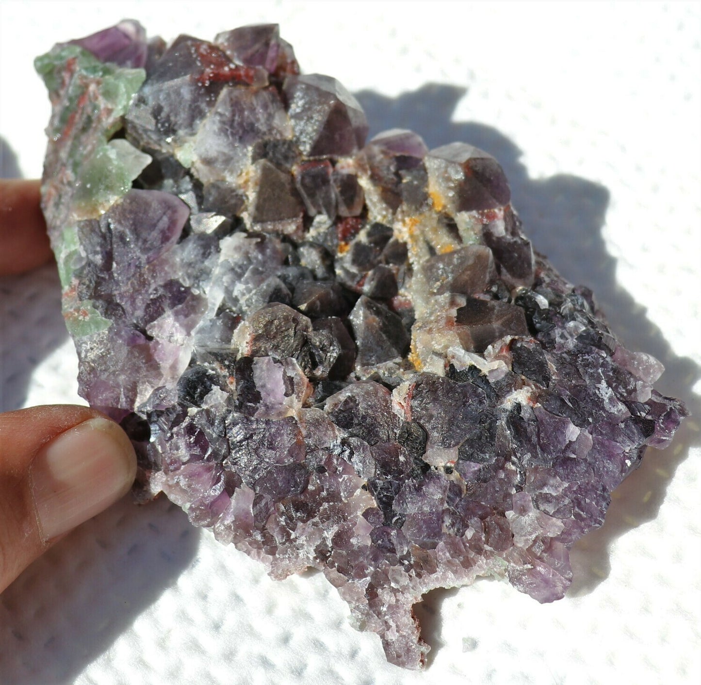 Interesting Hematite-included Amethyst Cluster with Fluorite