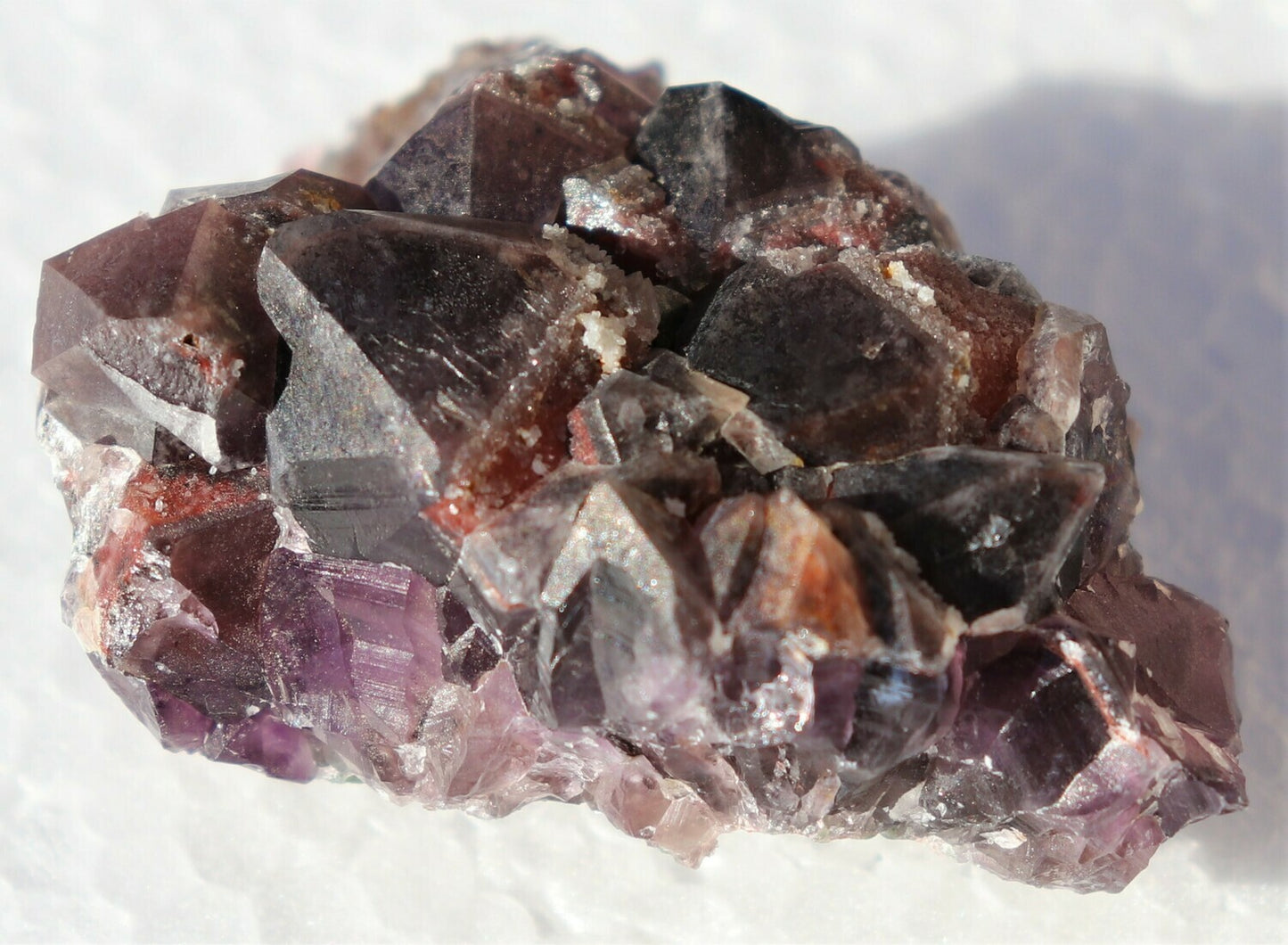 Small Hematite-included Amethyst Epimorph Cluster with Fluorite