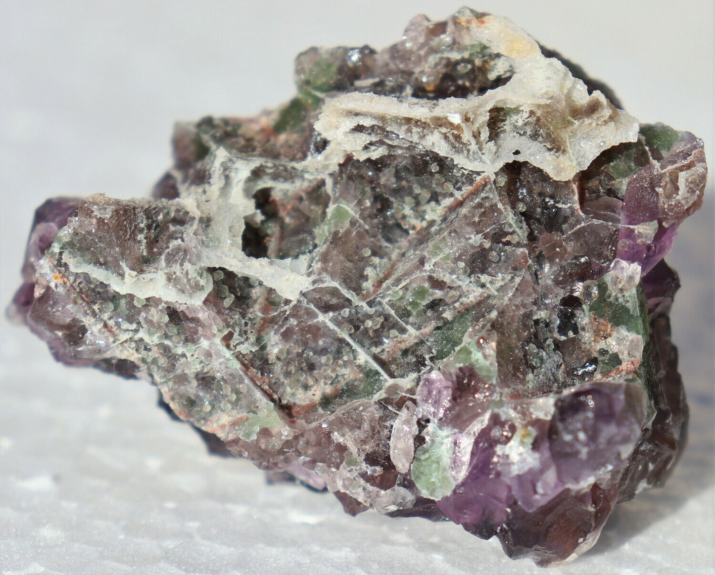 Small Hematite-included Amethyst Epimorph Cluster with Fluorite