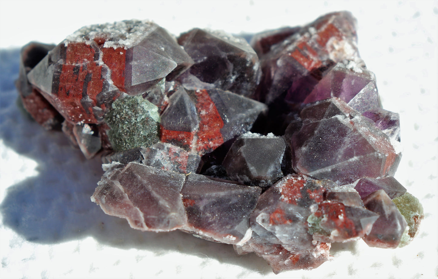Amazing Hematite-included Amethyst Cluster with Green Fluorite