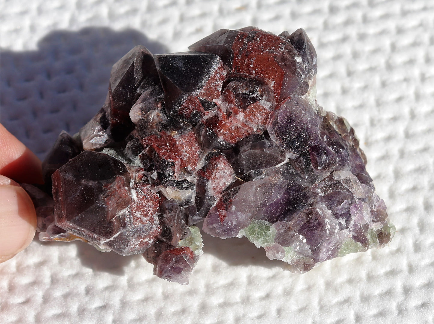 Very nice Hematite-included Amethyst Cluster with Green Fluorite