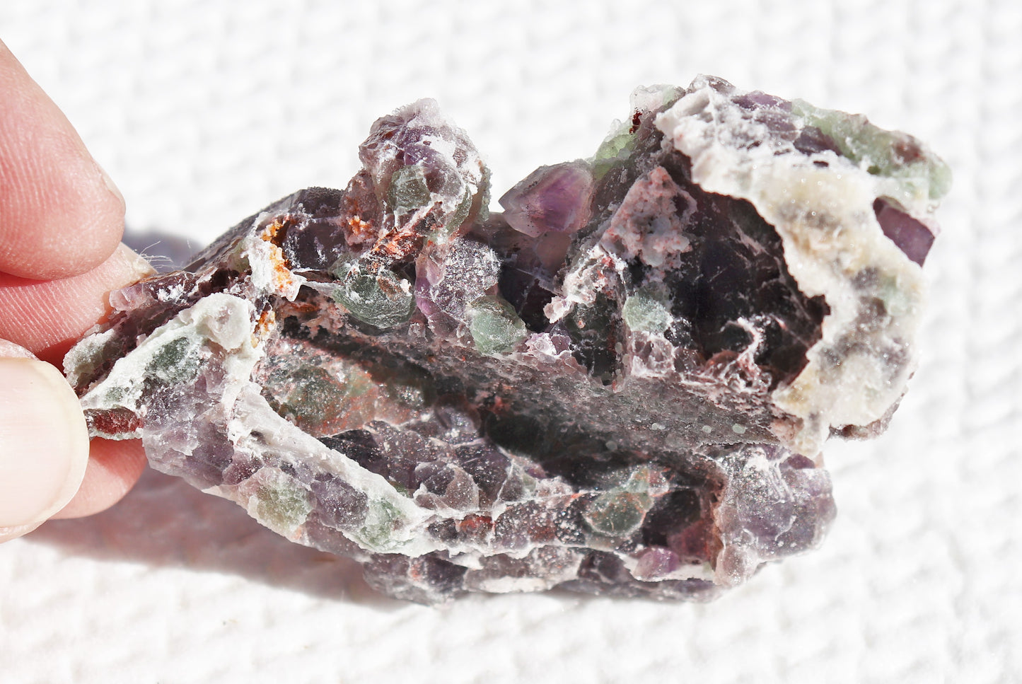 Very nice Hematite-included Amethyst Cluster with Green Fluorite