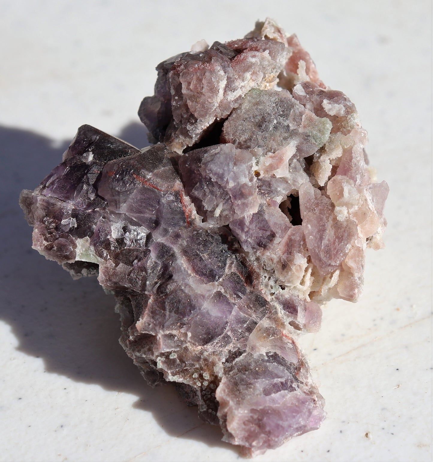 3D Hematite-included Amethyst Cluster with Green Fluorite