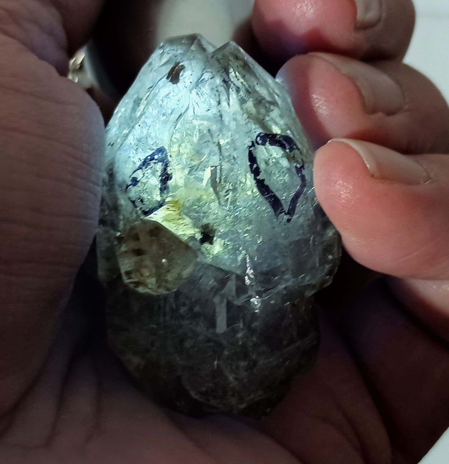 UV reactive Double Terminated Arkansas Smoky Quartz Enhydro Crystal