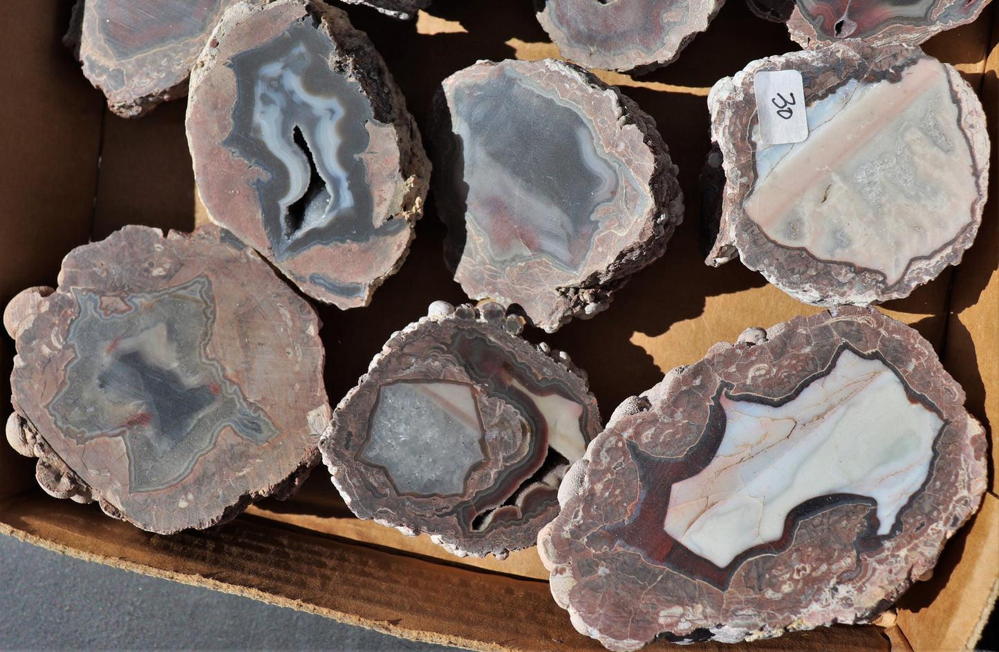 16 count flat of $30 Deming thunderegg halves