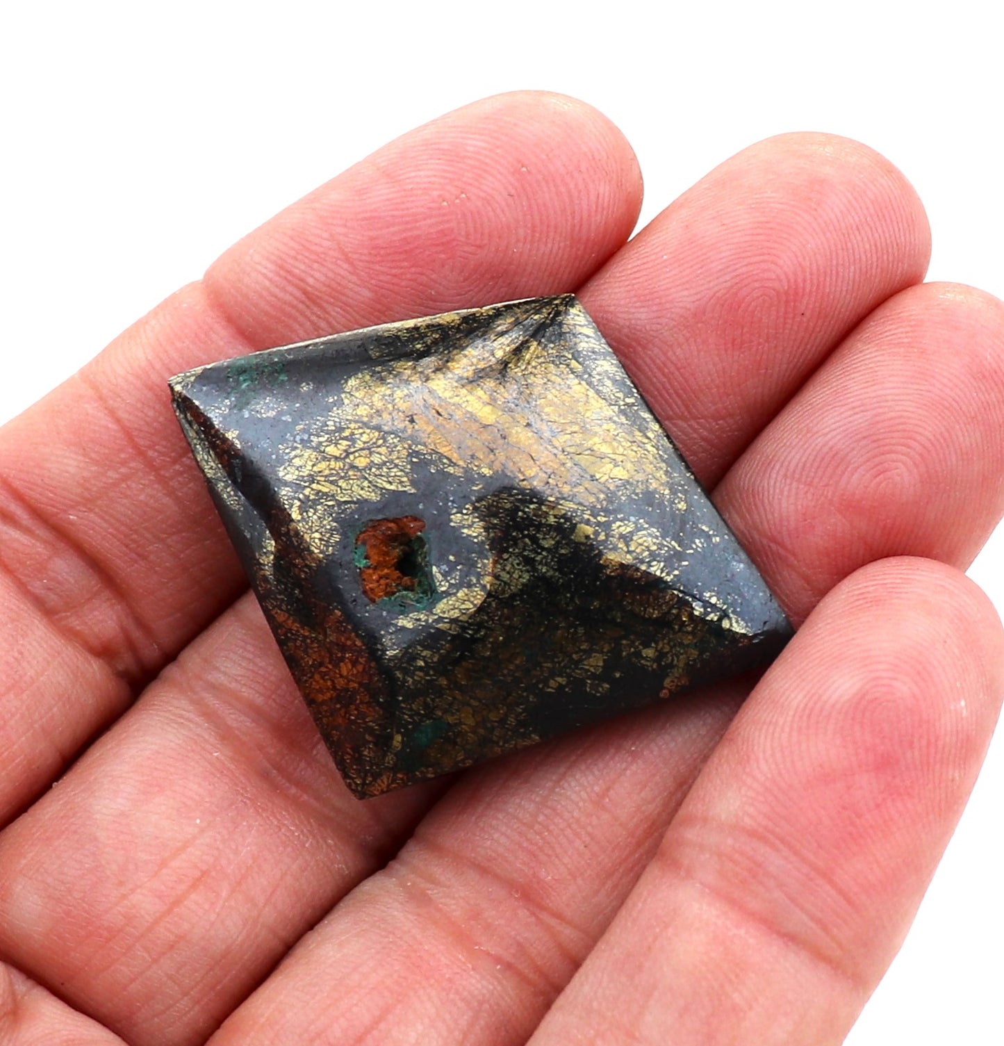 Square Chalcopyrite Tenorite and Malachite Cabochon