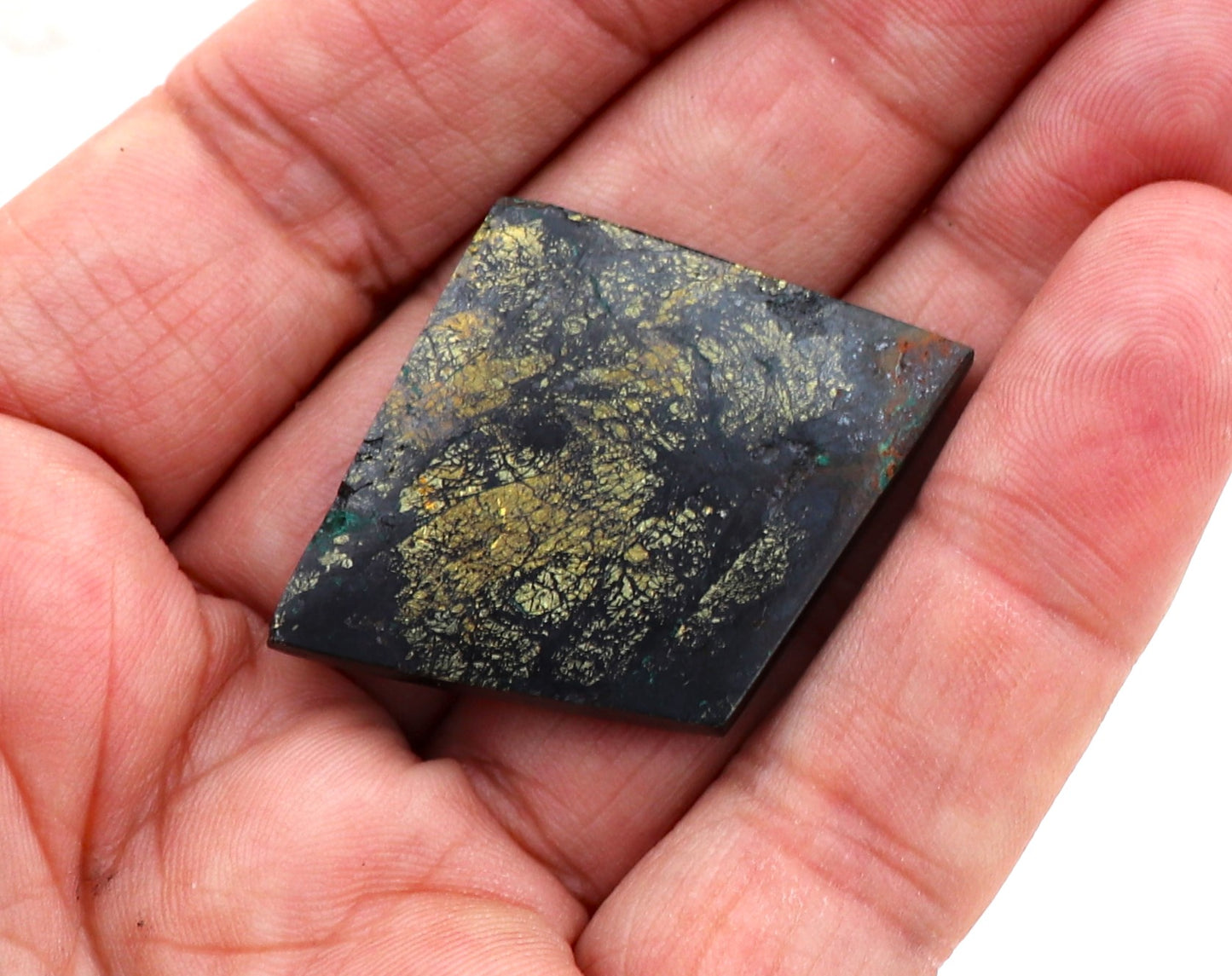 Square Chalcopyrite Tenorite and Malachite Cabochon