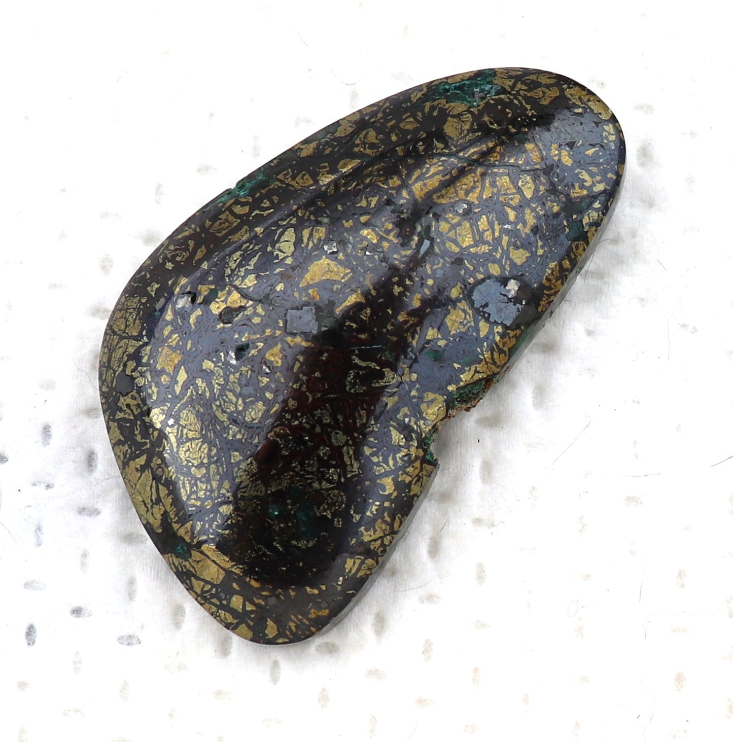 Oval Freeform Chalcopyrite Tenorite and Malachite Cabochon