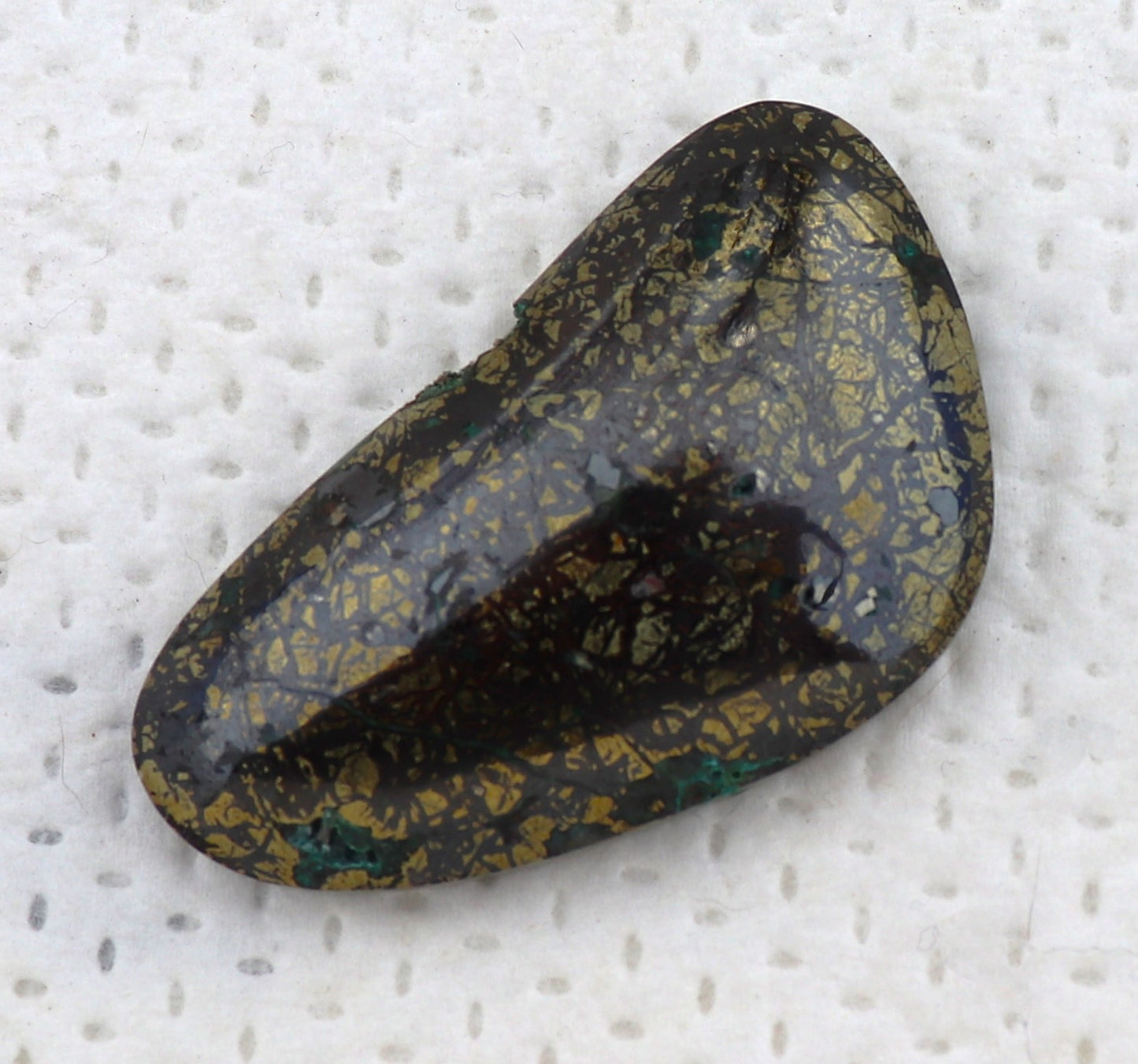 Oval Freeform Chalcopyrite Tenorite and Malachite Cabochon