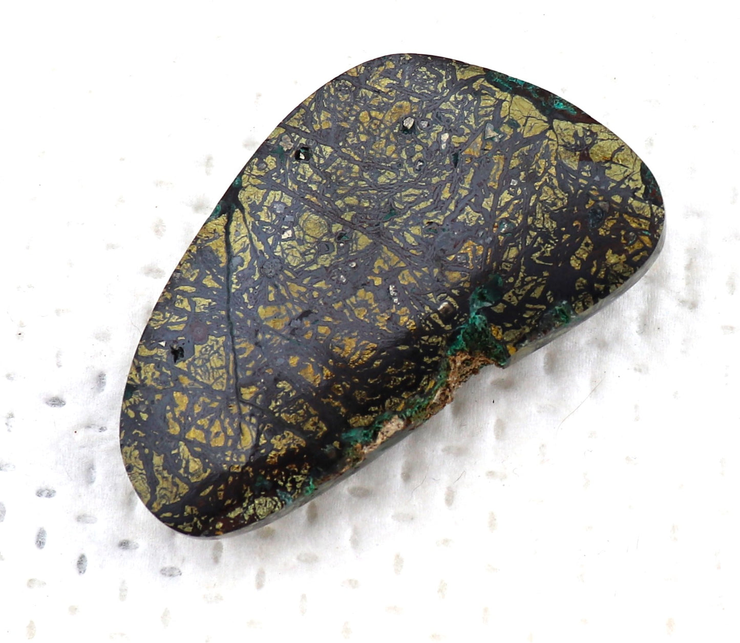 Oval Freeform Chalcopyrite Tenorite and Malachite Cabochon