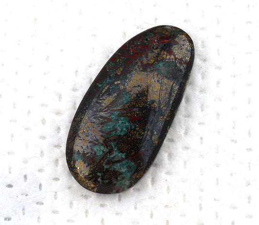 Oval Chalcopyrite Tenorite Fluorite and Malachite Cabochon