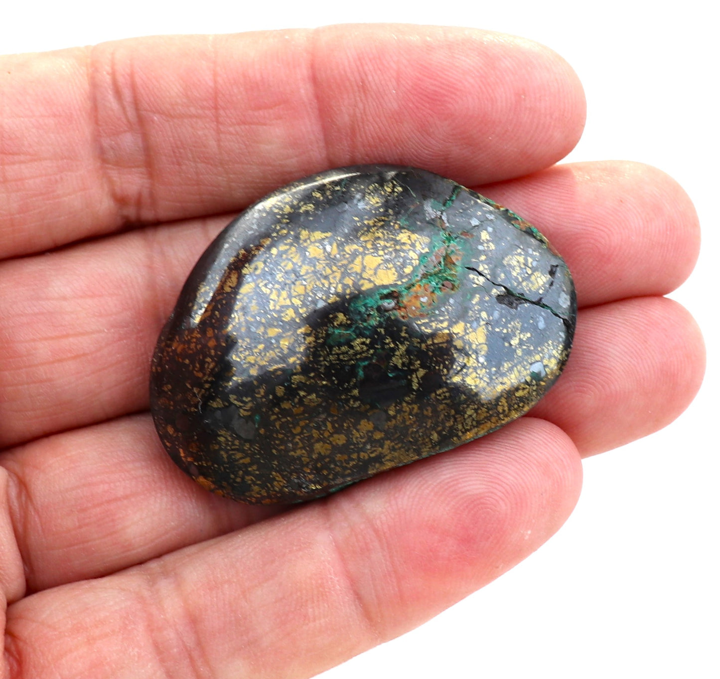 Oval Chalcopyrite Tenorite and Malachite Cabochon