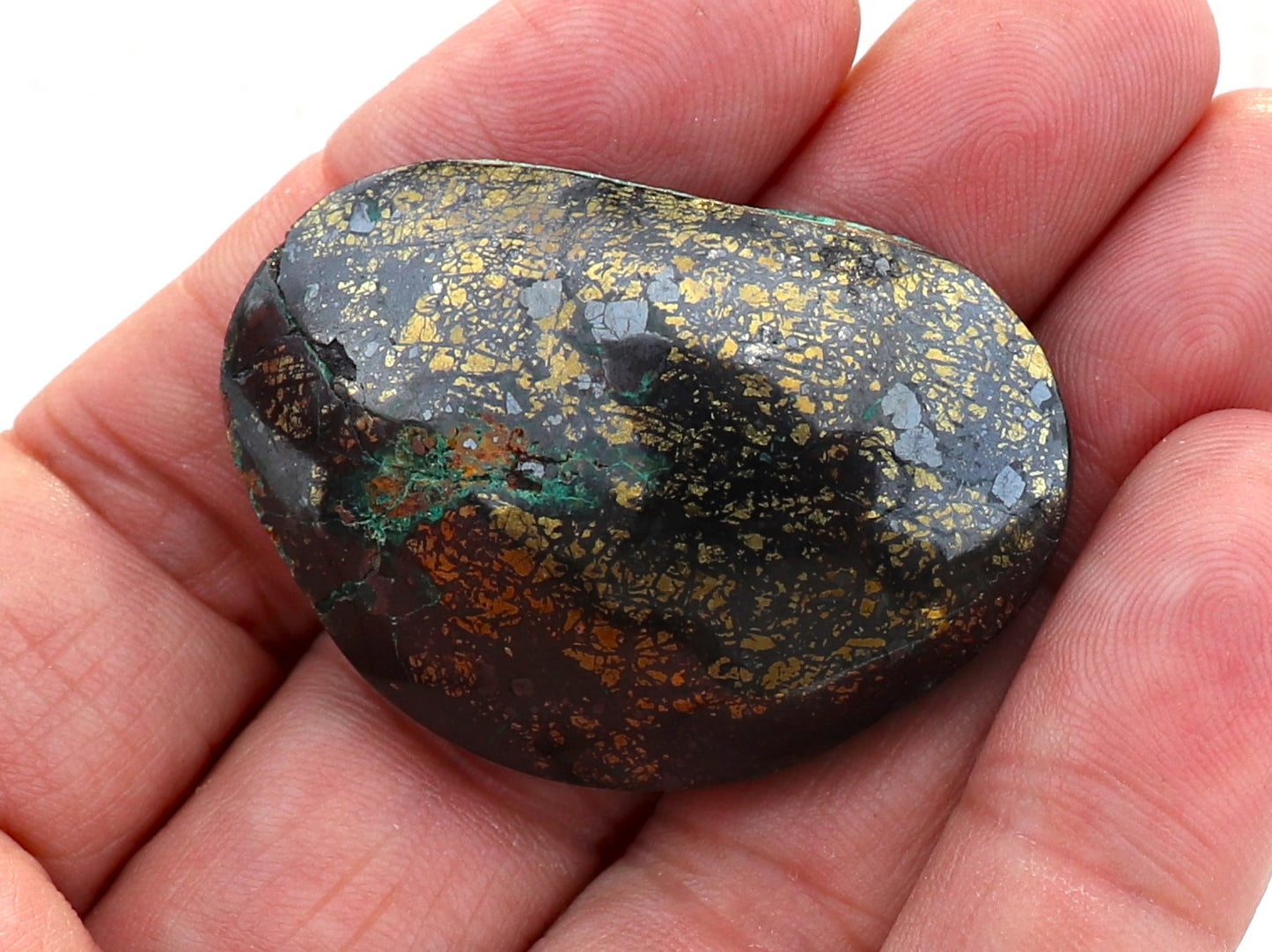 Oval Chalcopyrite Tenorite and Malachite Cabochon