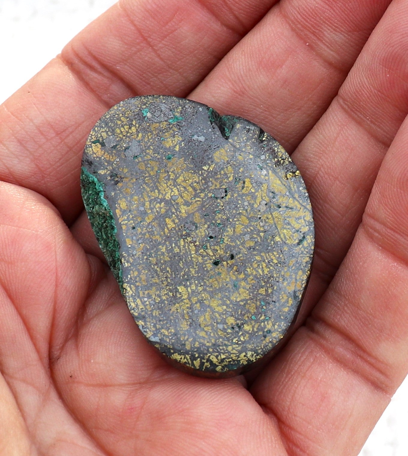 Oval Chalcopyrite Tenorite and Malachite Cabochon