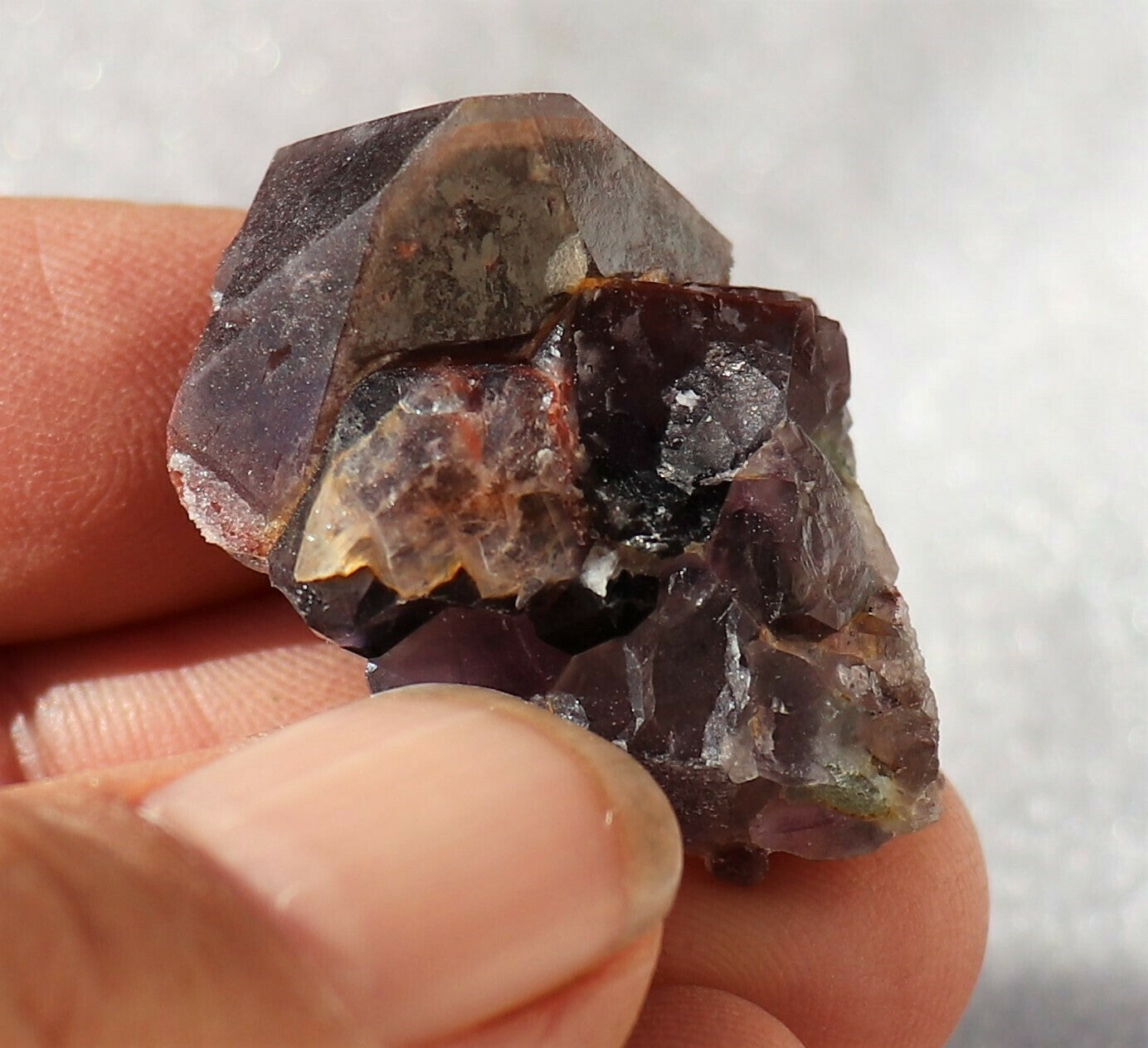 Small Hematite-included Amethyst Epimorph Cluster with Fluorite