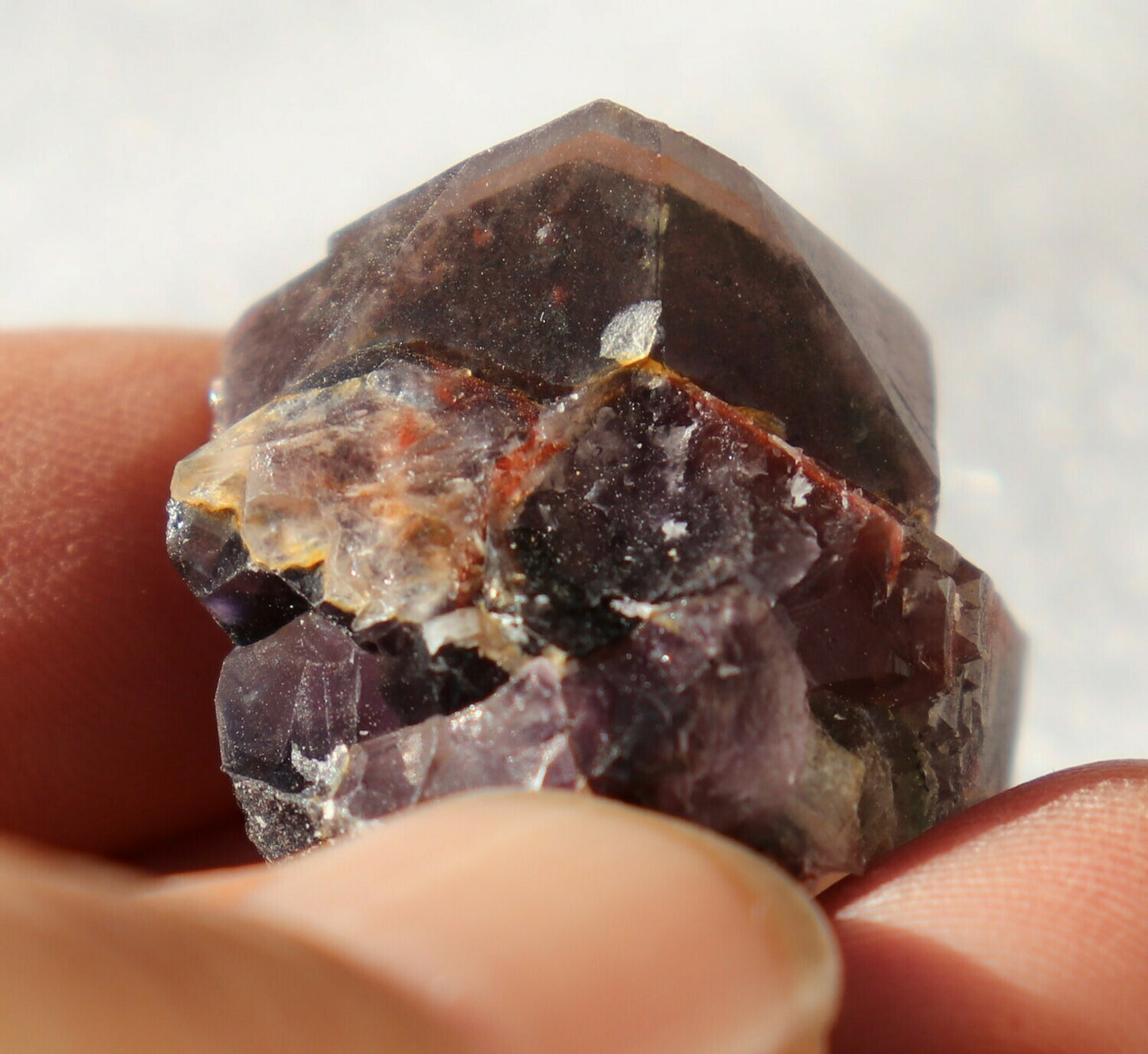 Small Hematite-included Amethyst Epimorph Cluster with Fluorite