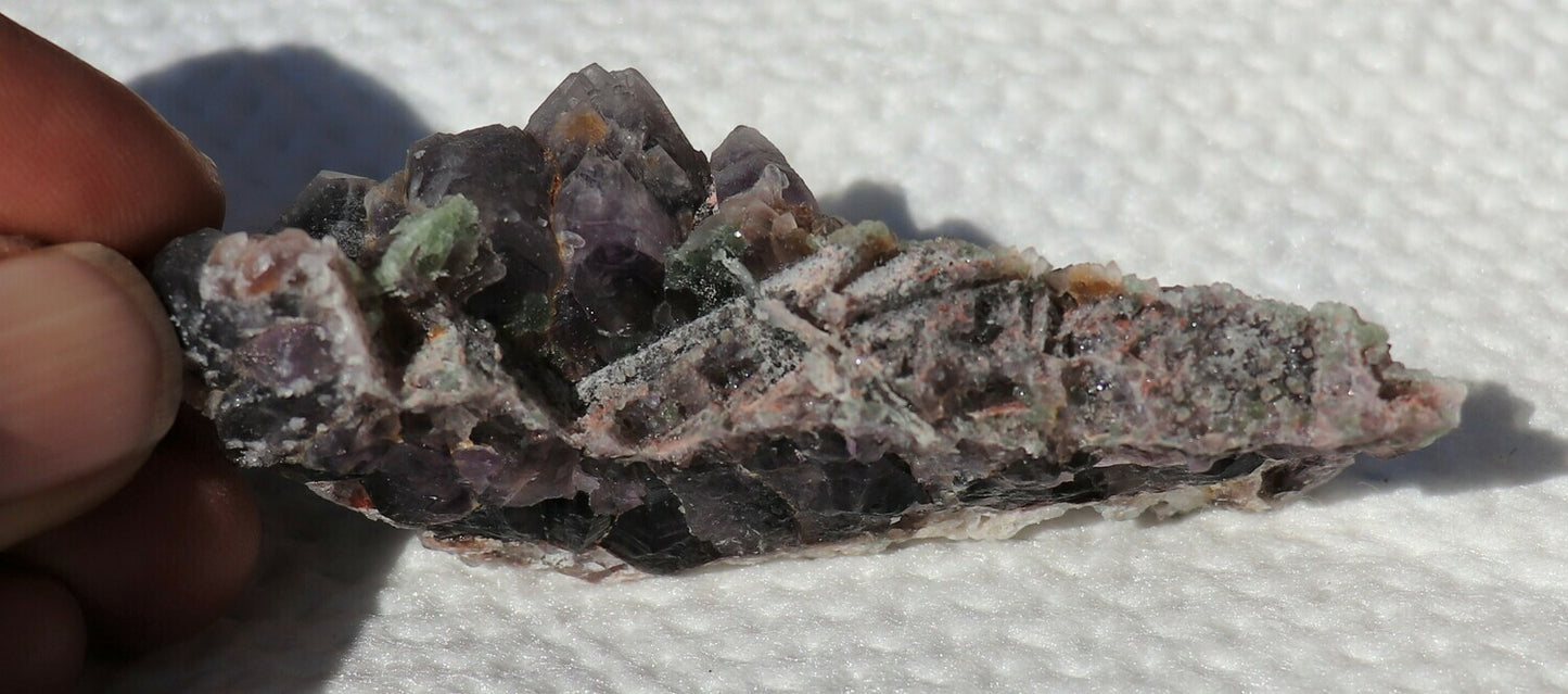 Nice Hematite-included Amethyst Epimorph Cluster with Fluorite