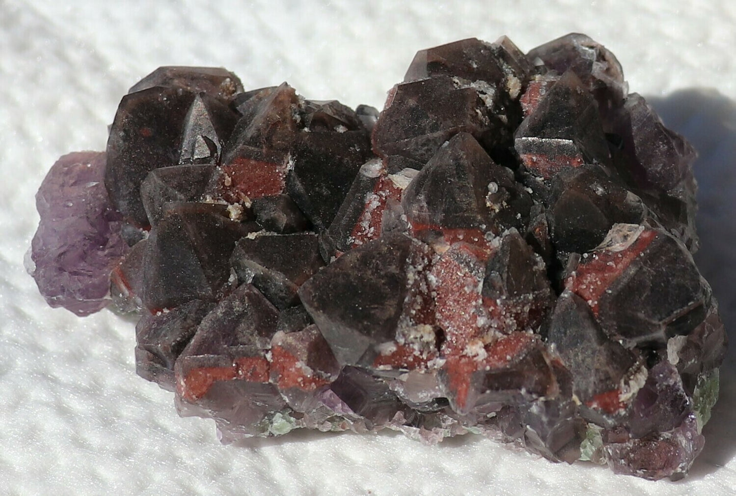 Nice Hematite-included Amethyst Epimorph Cluster with Fluorite