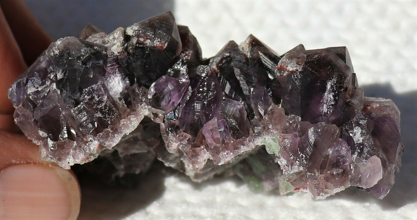 Nice Hematite-included Amethyst Epimorph Cluster with Fluorite