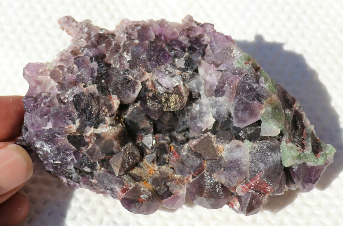 Interesting Hematite-included Amethyst Cluster with Fluorite