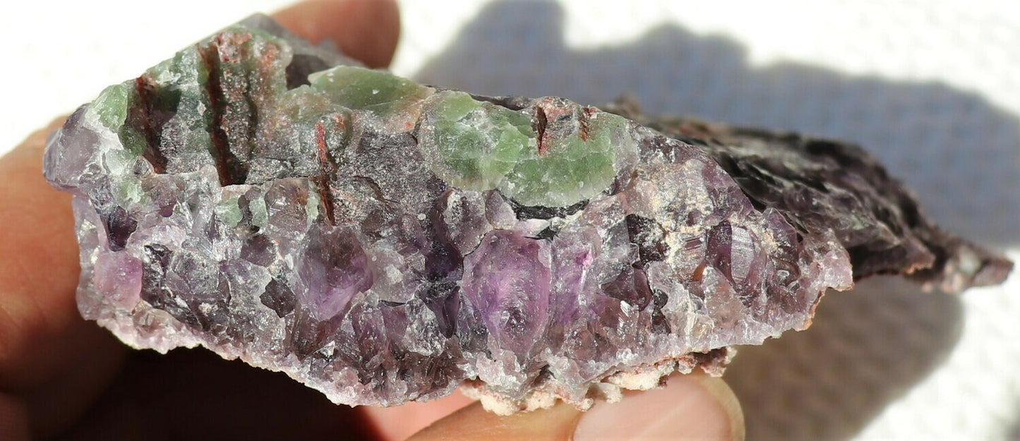 Interesting Hematite-included Amethyst Cluster with Fluorite