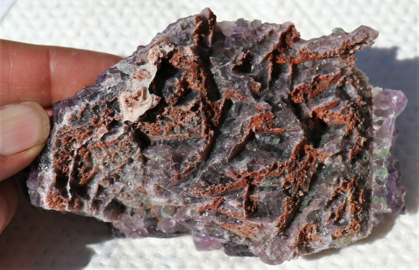 Interesting Hematite-included Amethyst Cluster with Fluorite