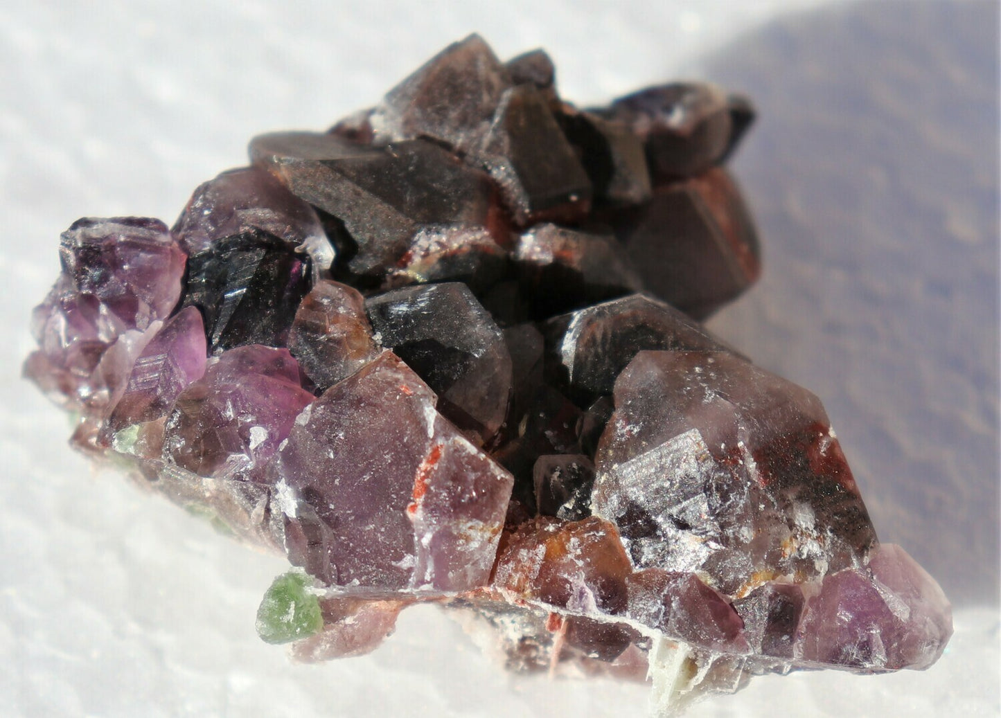 Small Hematite-included Amethyst Epimorph Cluster with Fluorite