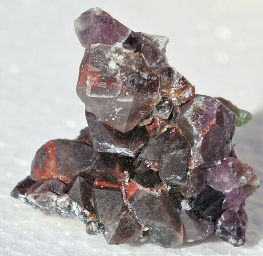 Small Hematite-included Amethyst Epimorph Cluster with Fluorite