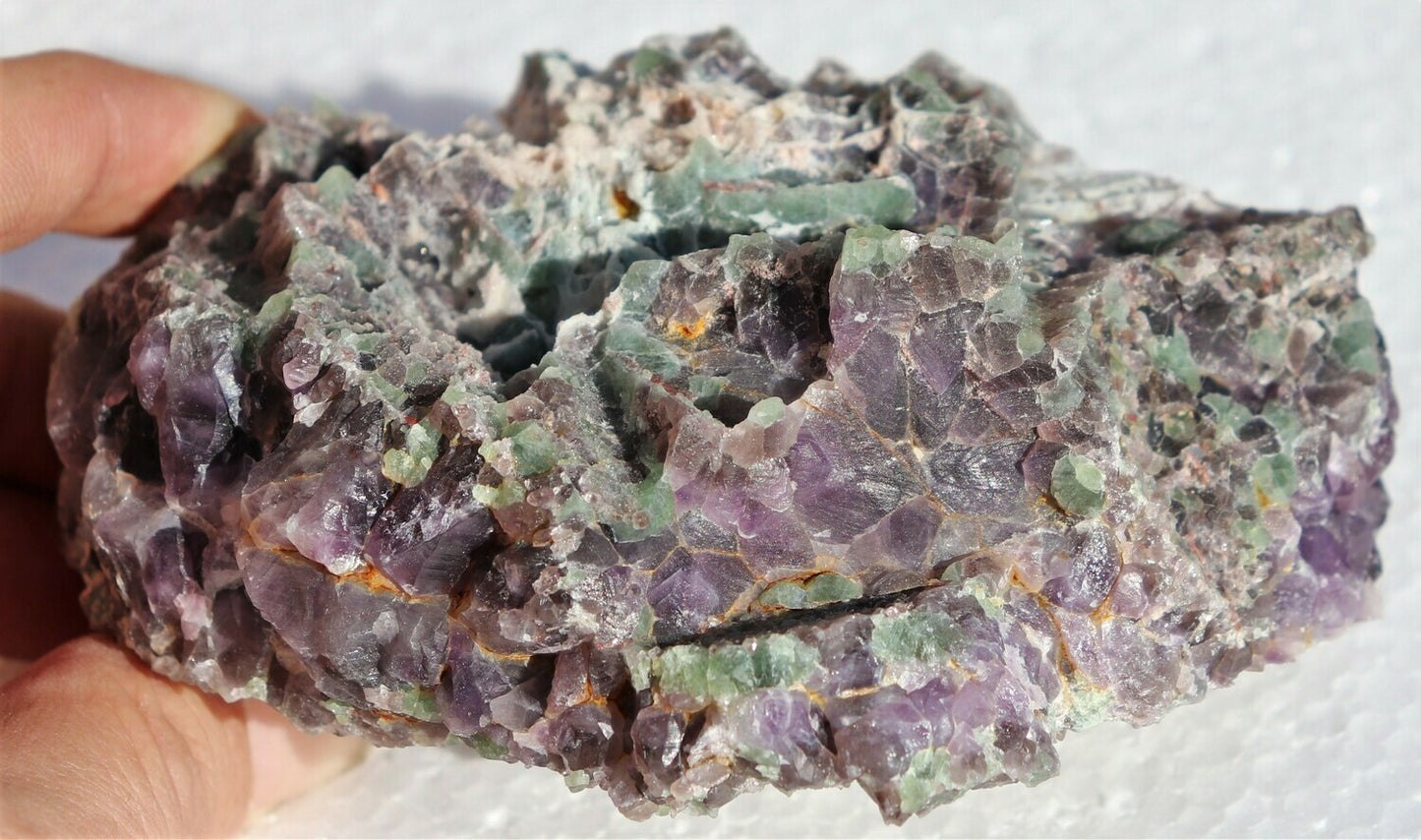 Wild Hematite-included Amethyst Epimorph Cluster with Fluorite