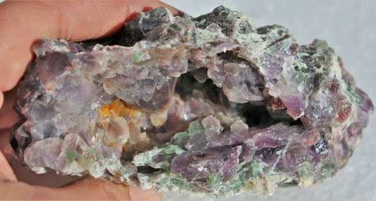 Wild Hematite-included Amethyst Epimorph Cluster with Fluorite