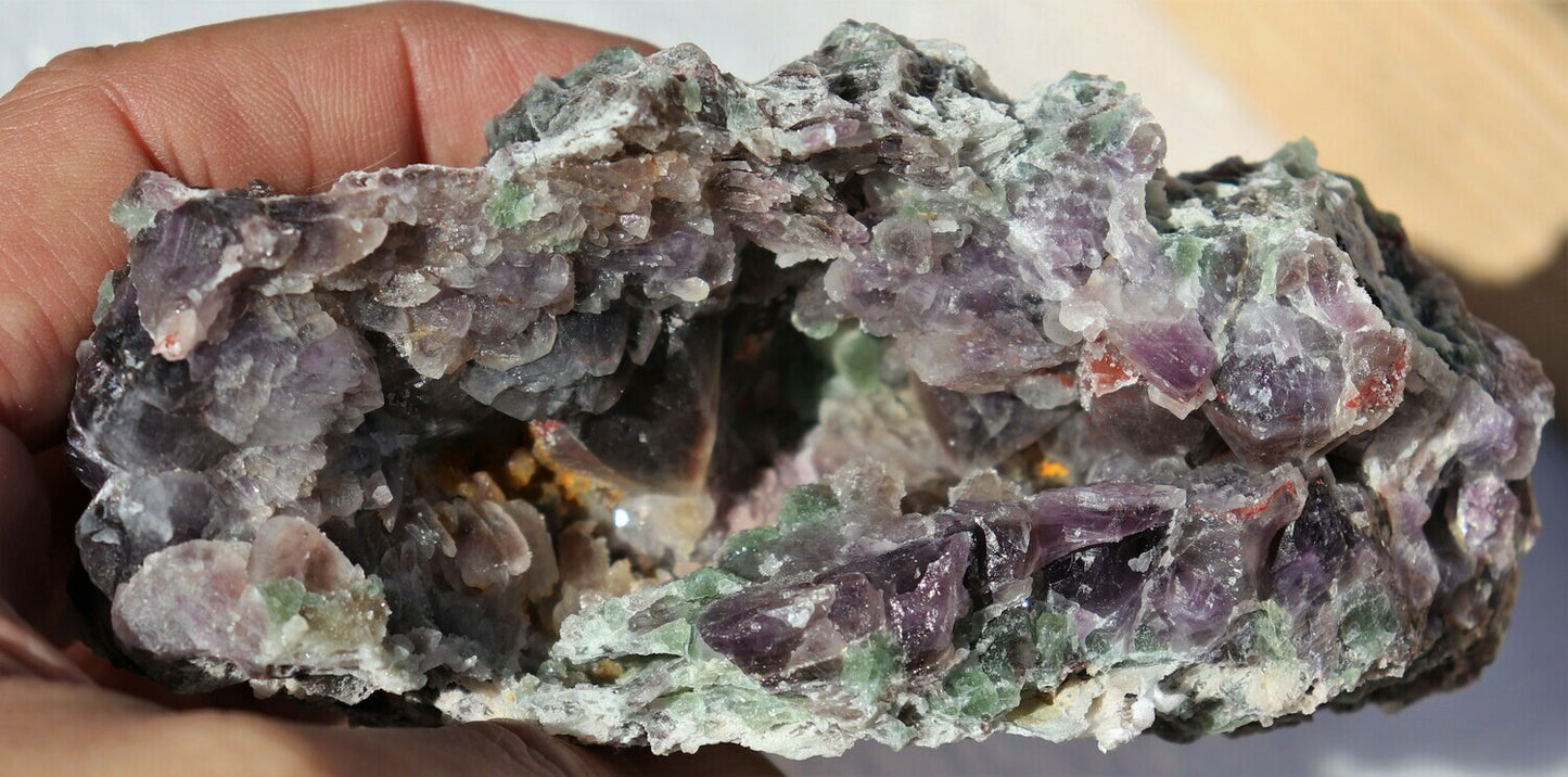 Wild Hematite-included Amethyst Epimorph Cluster with Fluorite