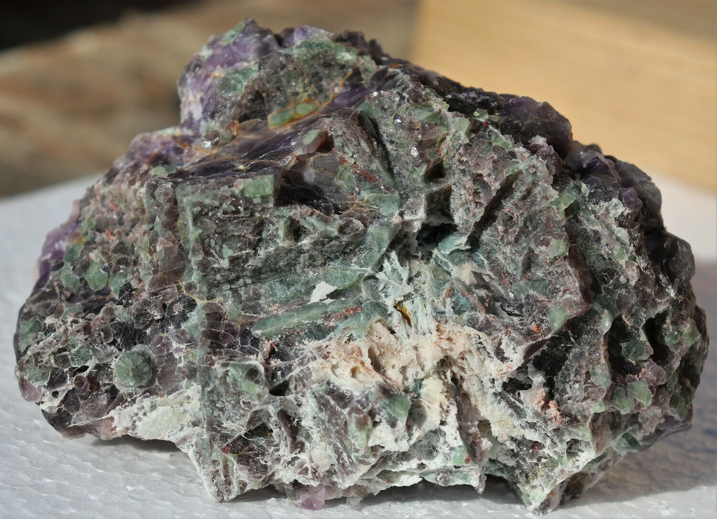 Wild Hematite-included Amethyst Epimorph Cluster with Fluorite