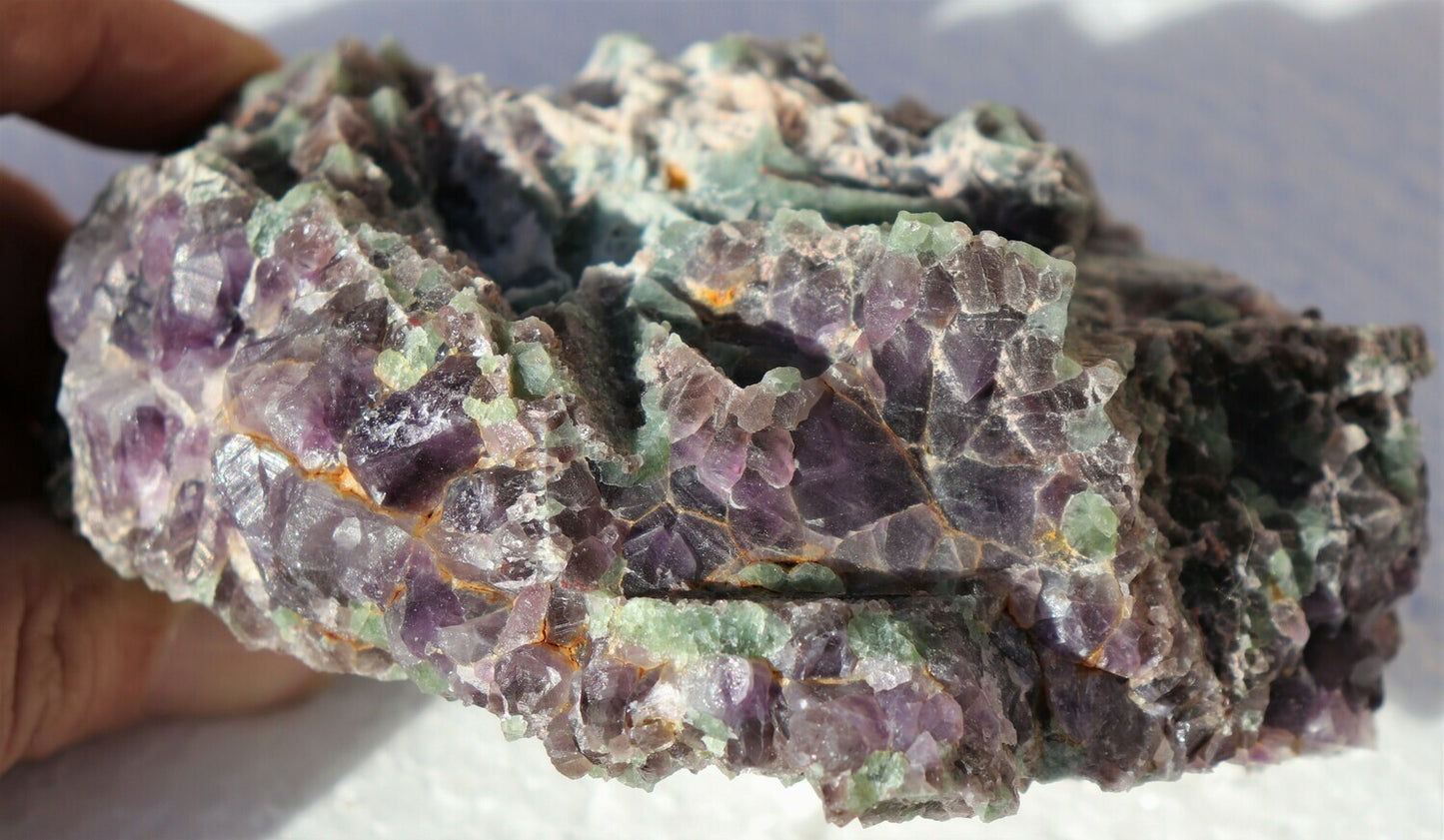 Wild Hematite-included Amethyst Epimorph Cluster with Fluorite