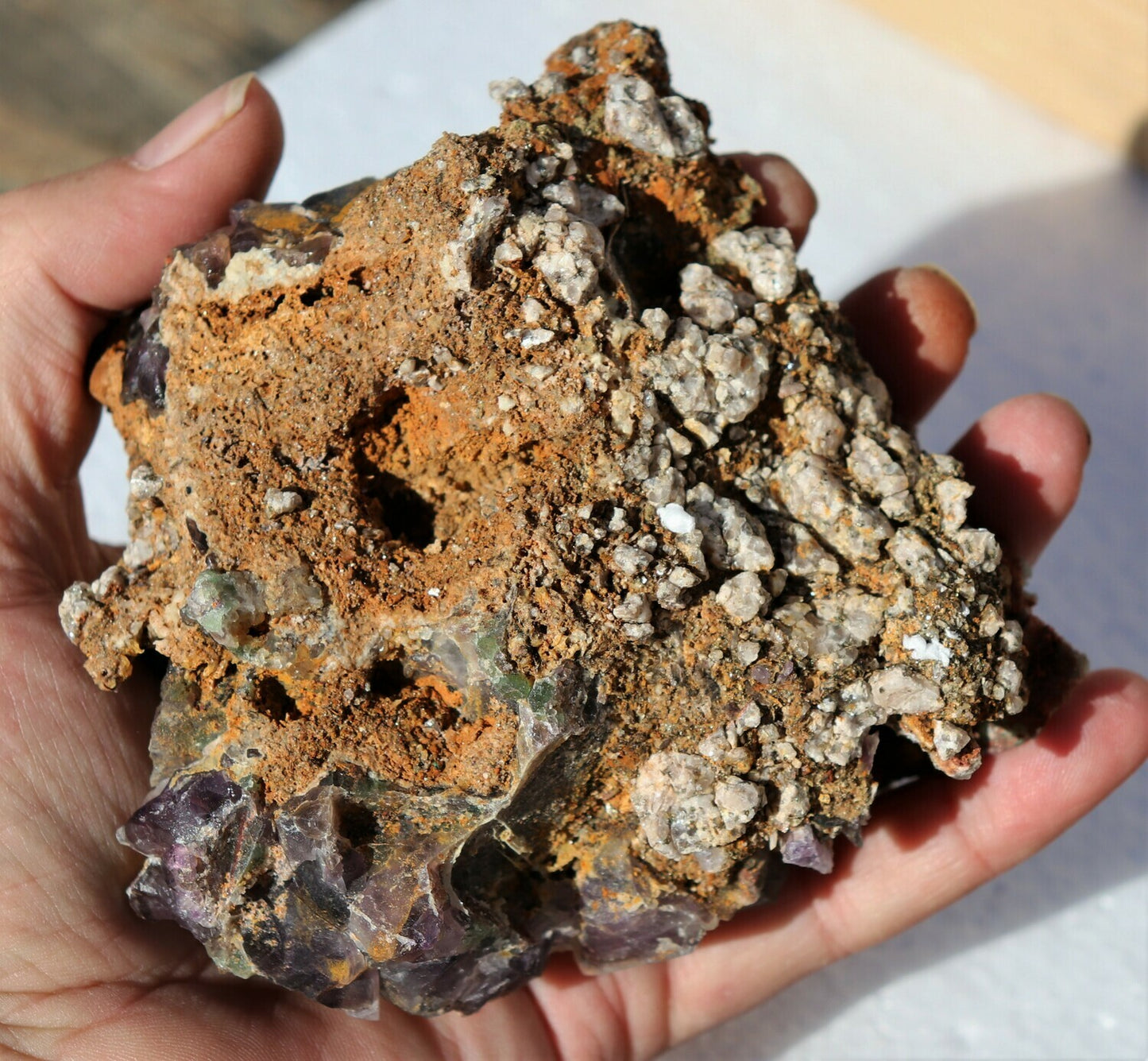 Unusual Brecciated Amethyst Epimorph Cluster with Fluorite