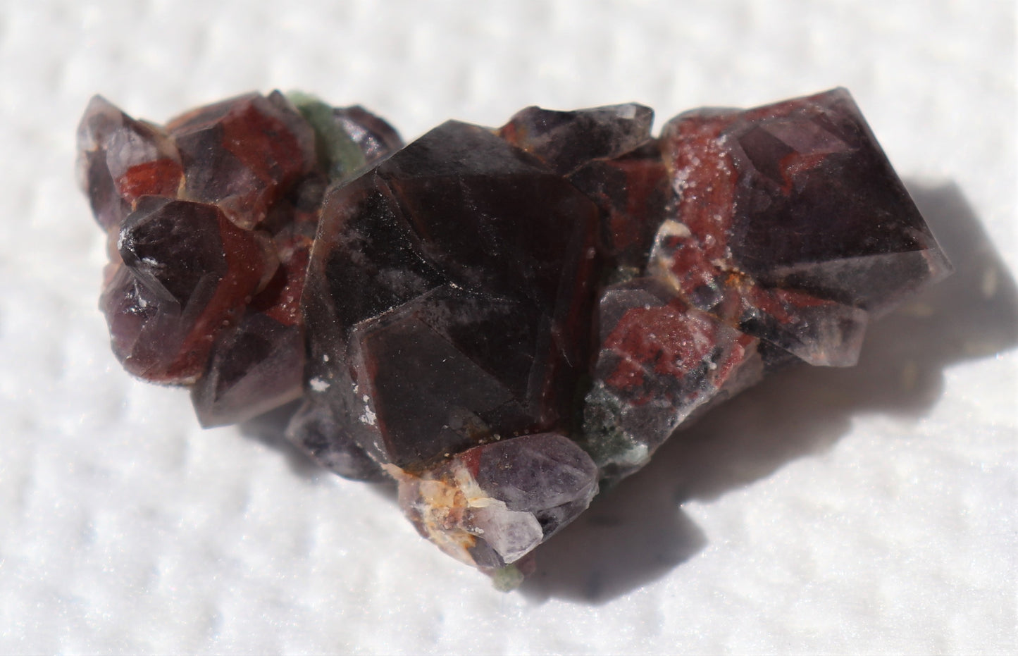 Interesting Hematite-included Amethyst Cluster with Fluorite