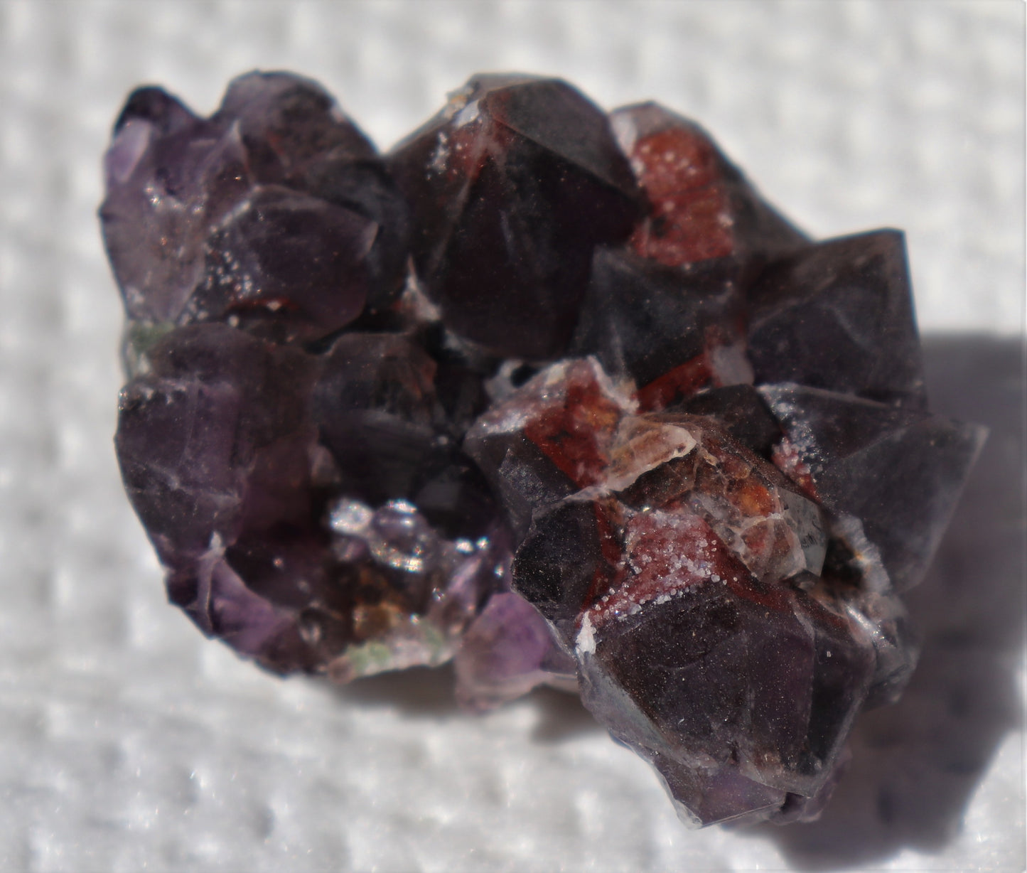 Nice Hematite-included Amethyst Epimorph Cluster with Fluorite