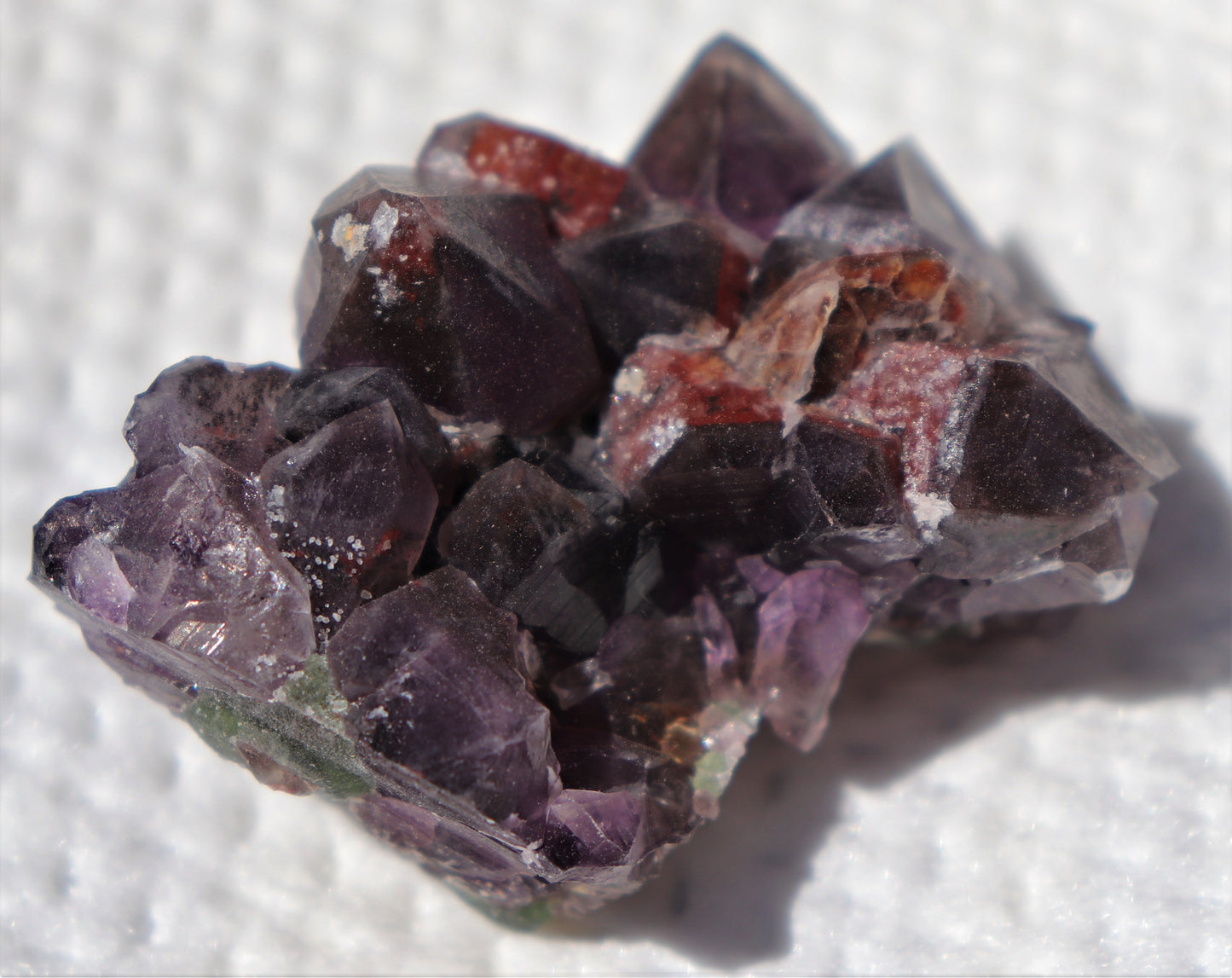 Nice Hematite-included Amethyst Epimorph Cluster with Fluorite