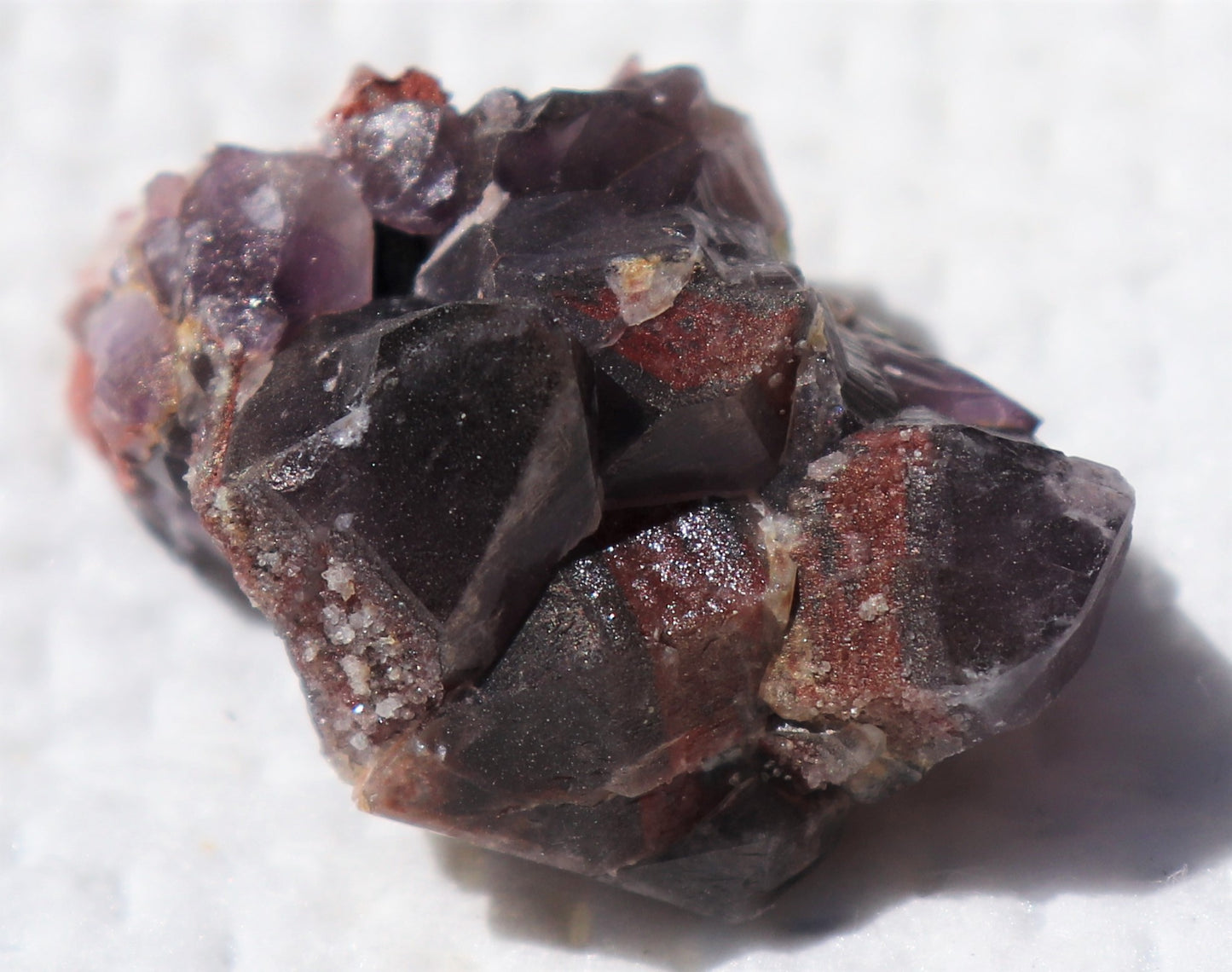 Small Hematite-included Amethyst Epimorph Cluster with Fluorite