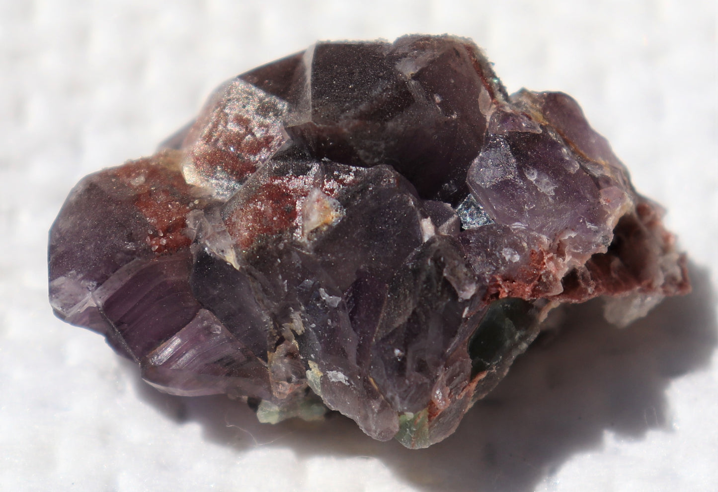 Small Hematite-included Amethyst Epimorph Cluster with Fluorite