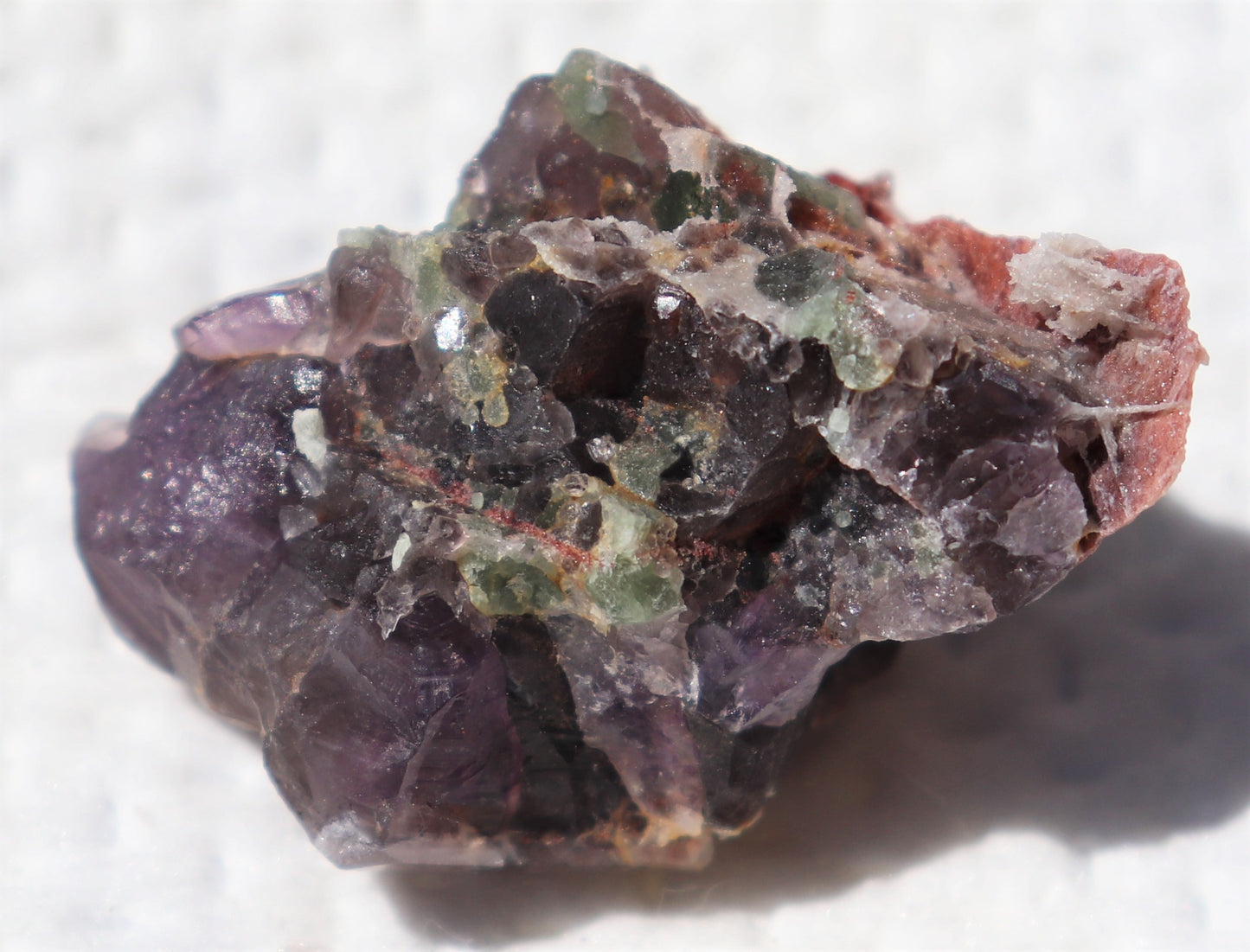 Small Hematite-included Amethyst Epimorph Cluster with Fluorite