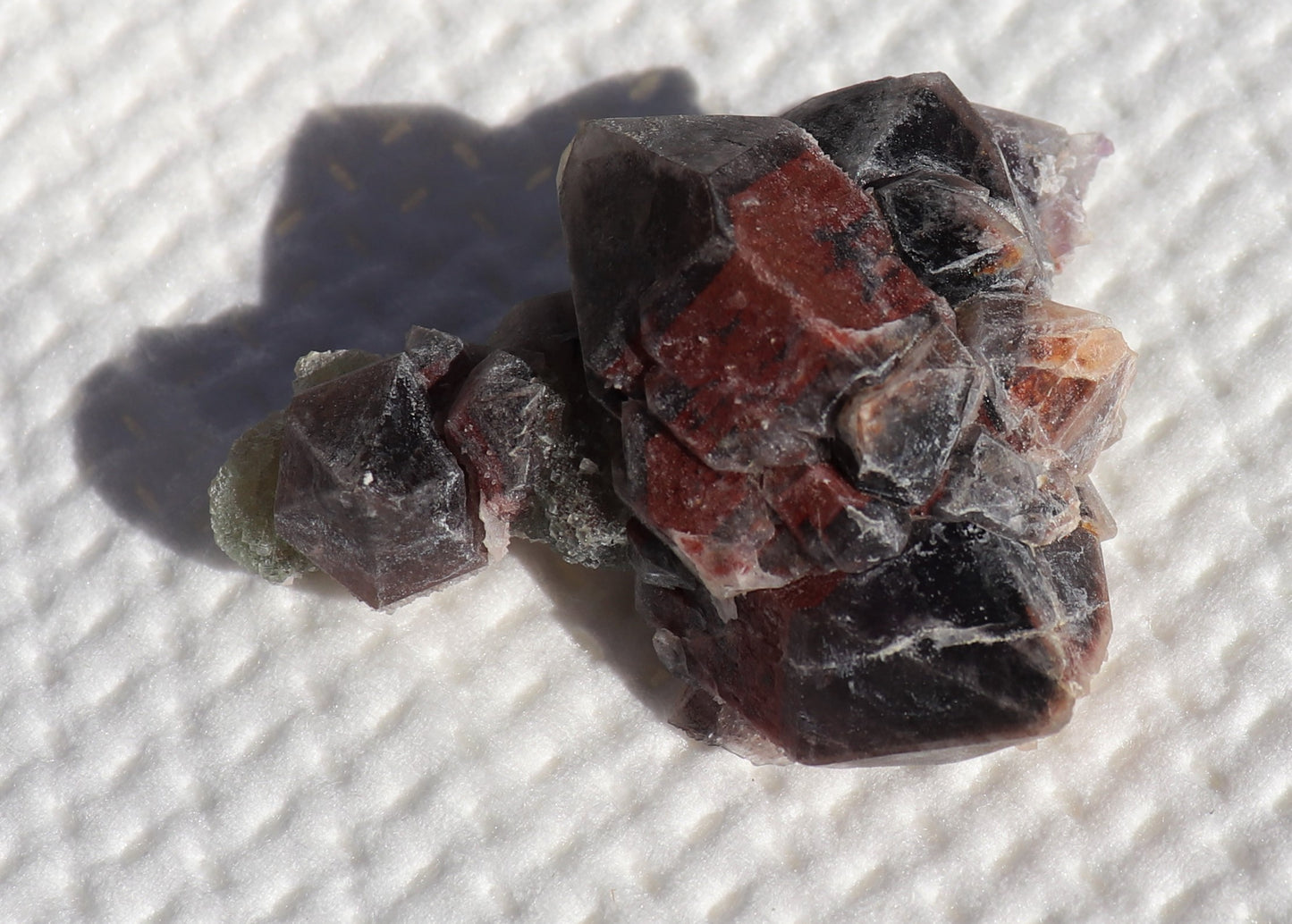 Amazing Hematite-included Amethyst Cluster with Green Fluorite