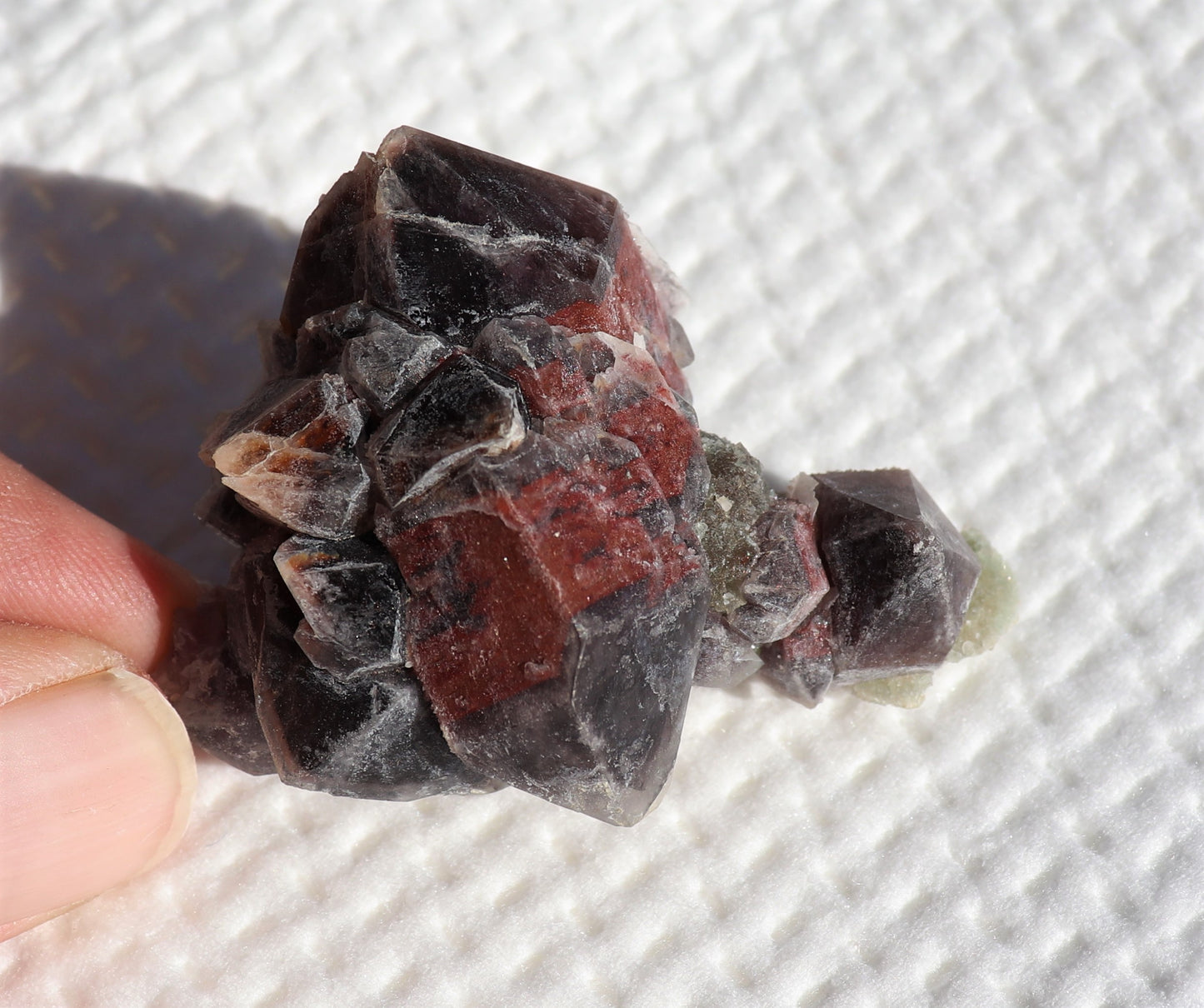 Amazing Hematite-included Amethyst Cluster with Green Fluorite