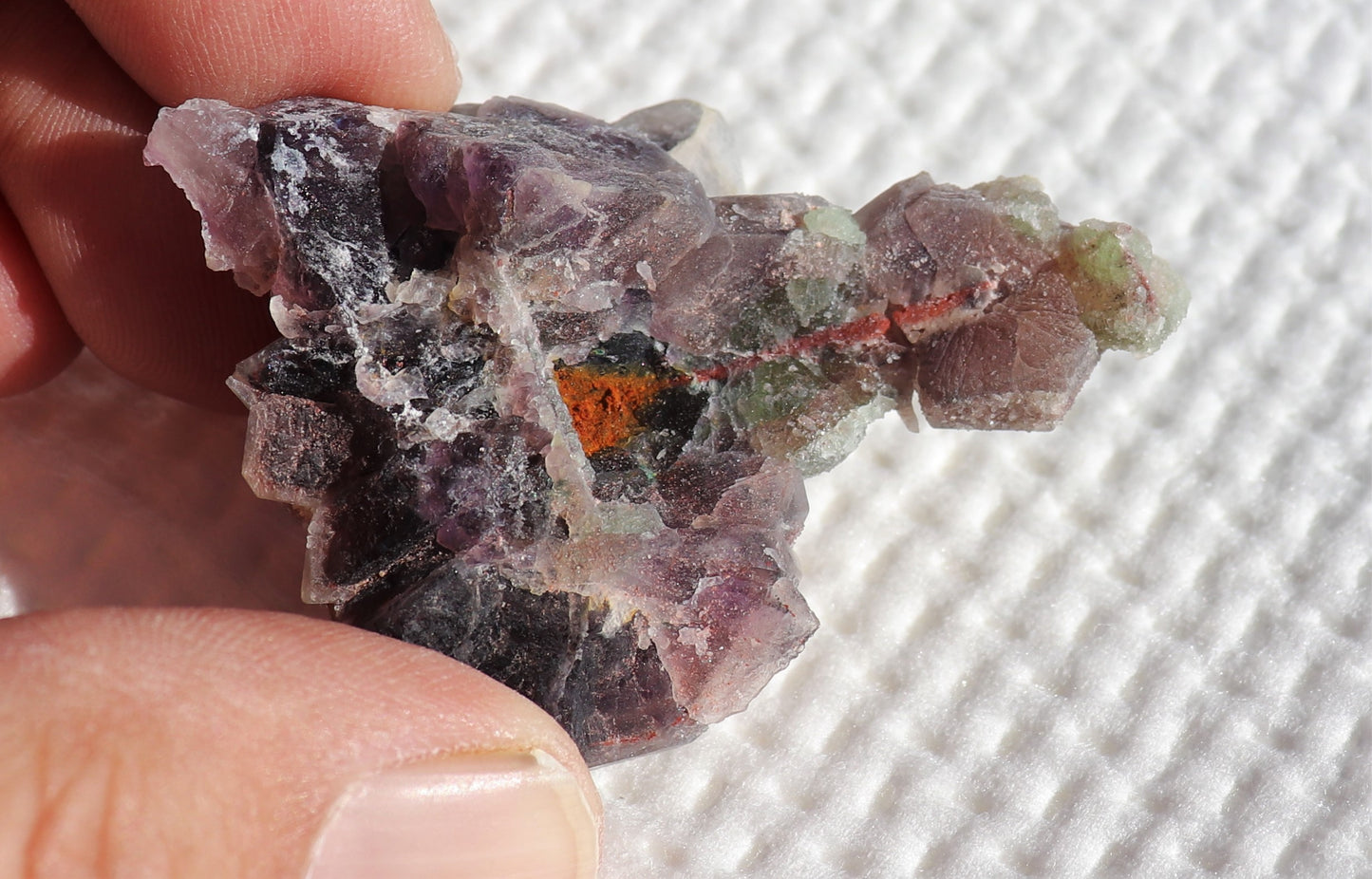 Amazing Hematite-included Amethyst Cluster with Green Fluorite