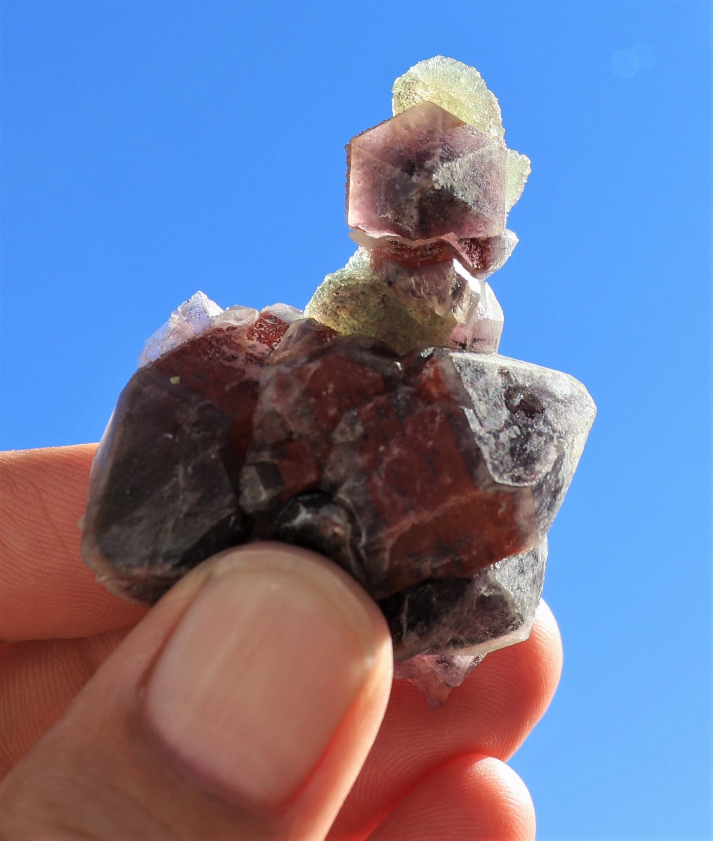 Amazing Hematite-included Amethyst Cluster with Green Fluorite