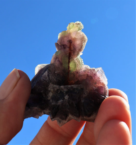 Amazing Hematite-included Amethyst Cluster with Green Fluorite