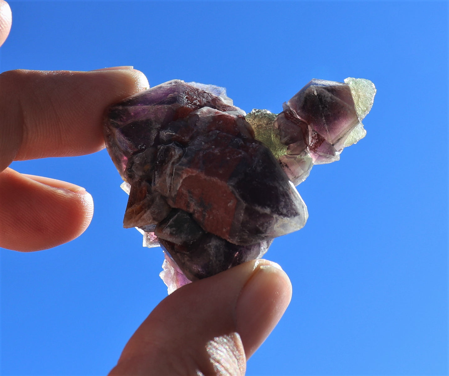 Amazing Hematite-included Amethyst Cluster with Green Fluorite