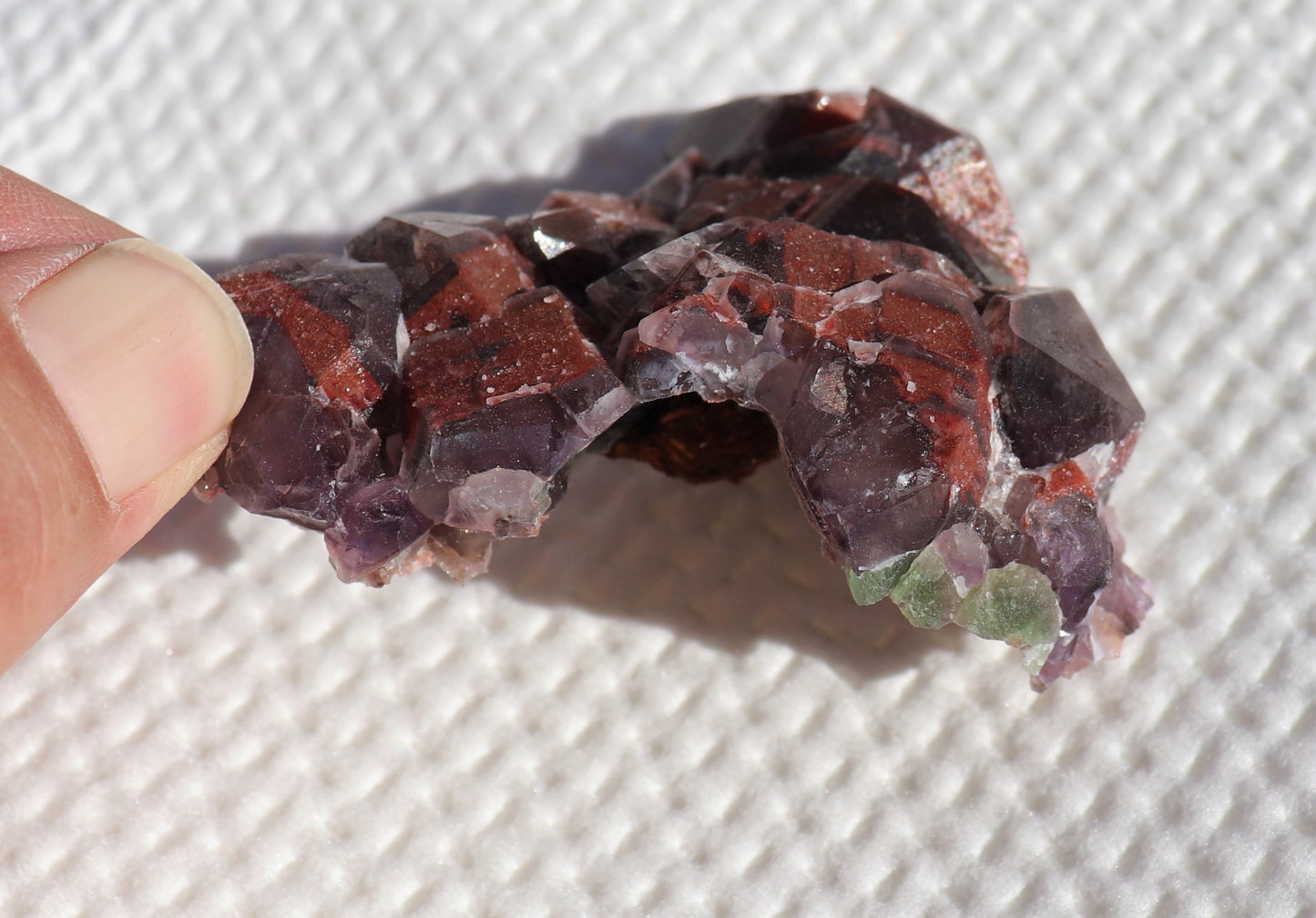 Hematite-included Amethyst Cluster with Green Fluorite & Copper