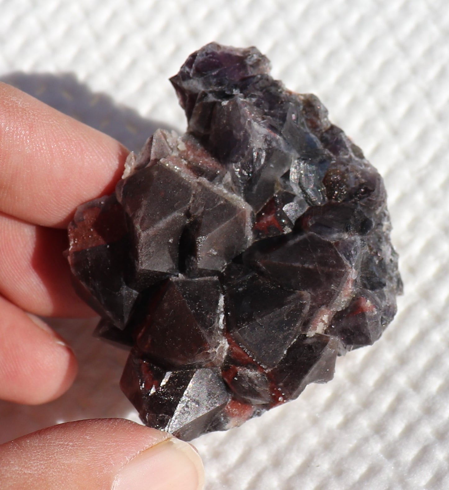 Nice Dark Hematite-included Amethyst Cluster with Green Fluorite