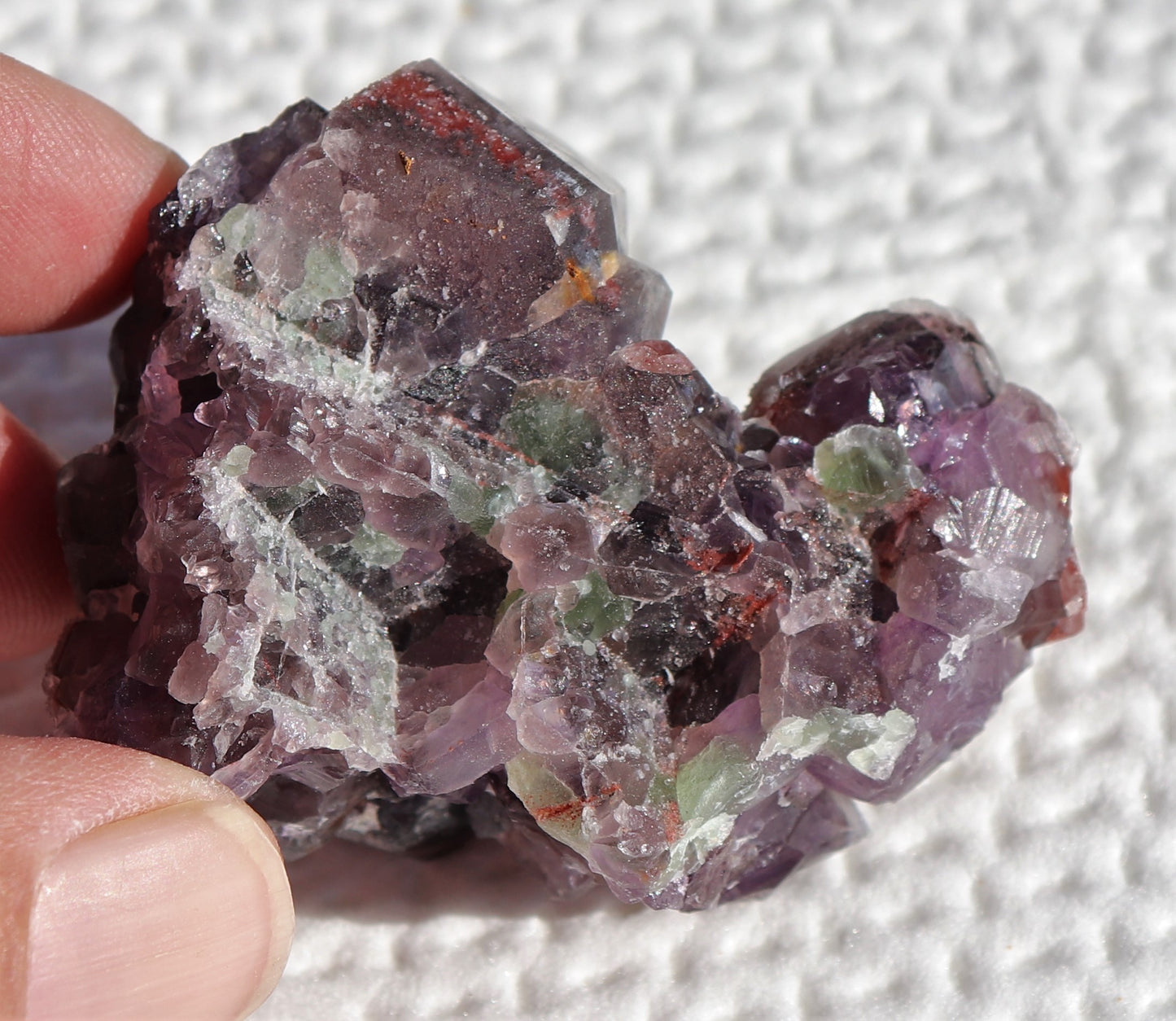 Nice Hematite-included Amethyst Cluster with Green Fluorite