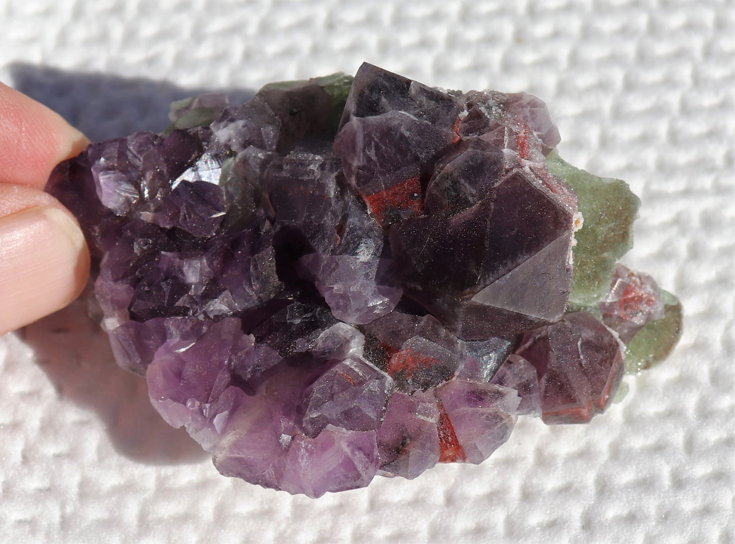 Very Nice Hematite-included Amethyst Cluster with Green Fluorite